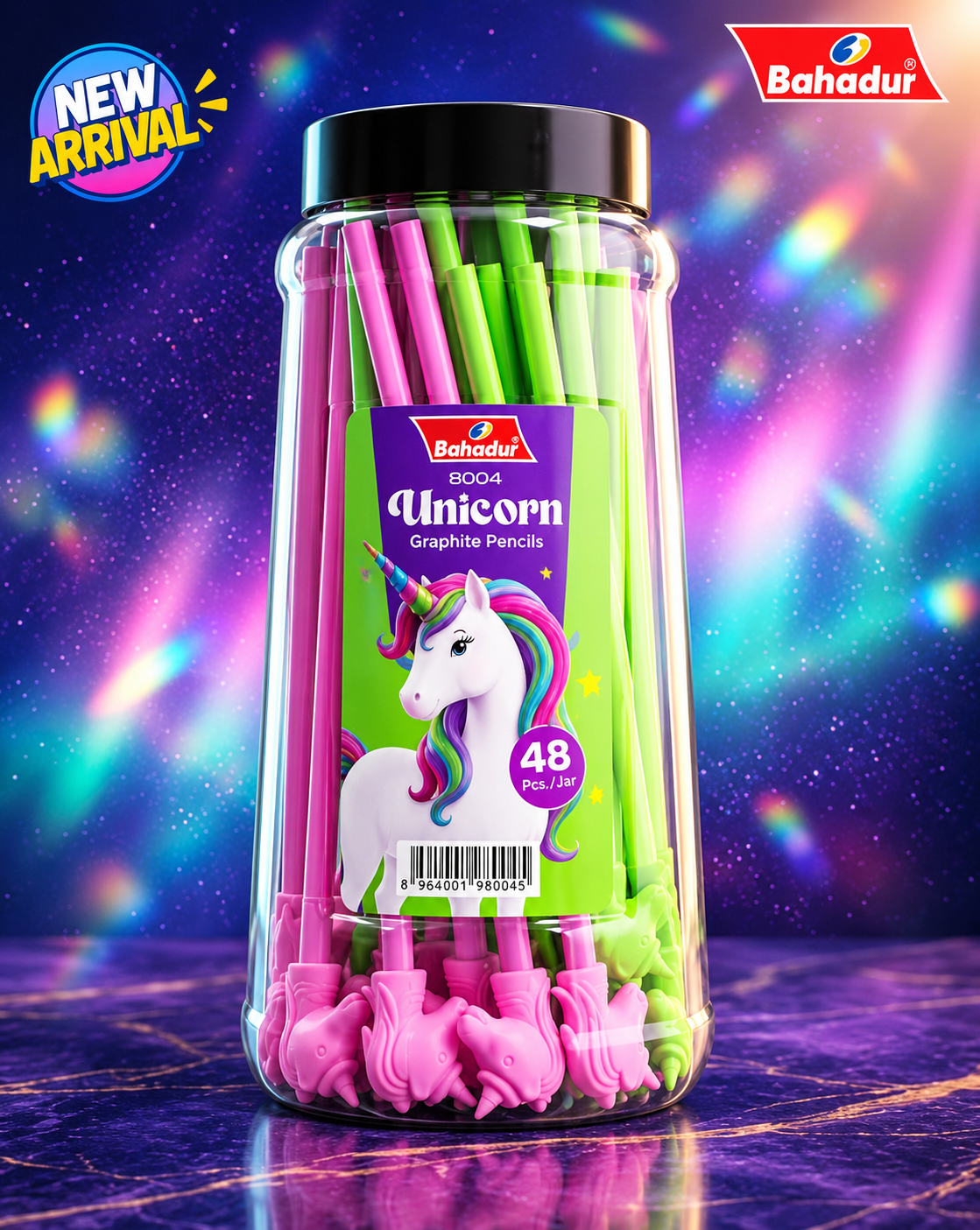 BAHADUR UNICORN PENCIL WITH BIG UNICORN ERASER NO. 8004