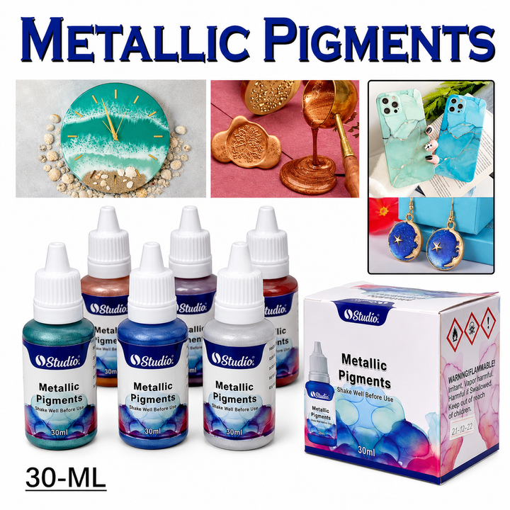 Studio Metallic Pigments Colors for Resin Molds 6 Colors in Bottle (In Box)
