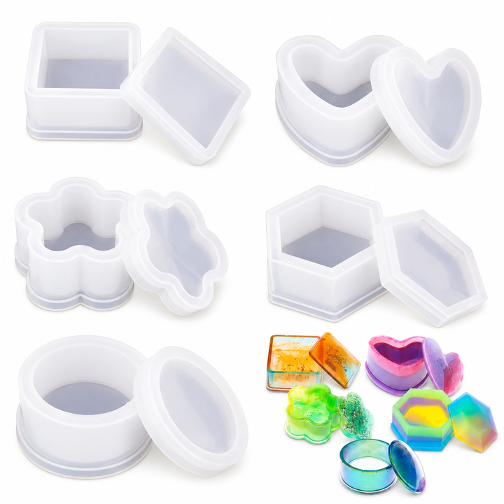 Different Shape Design Jewelry Storage Box Silicone Mold for Epoxy Resin, Candle Making, Concrete & Plaster DIY