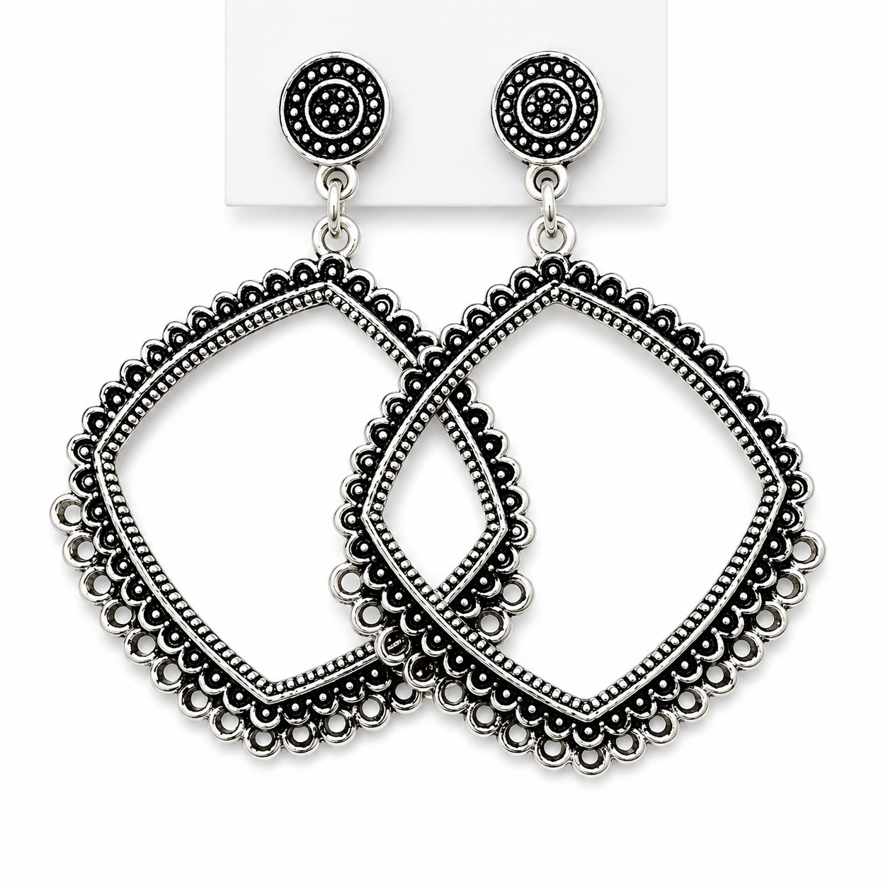 Jhumka Earrings Base Square Design Silver Pair