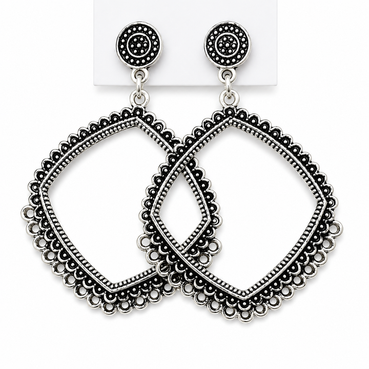 Jhumka Earrings Base Square Design Silver Pair