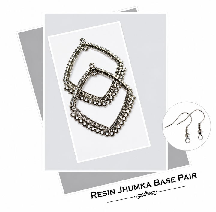 Jhumka Earrings Base Square Design Silver Pair