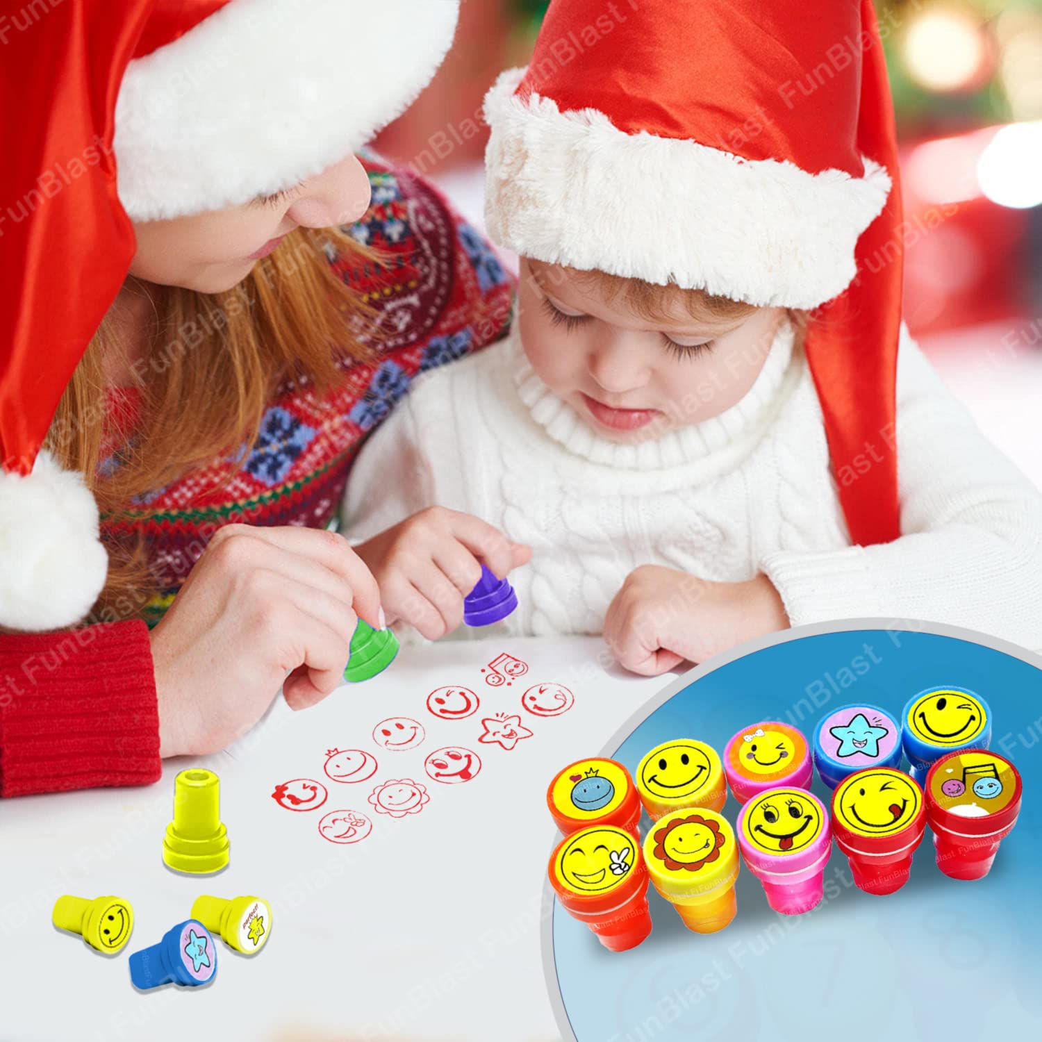 Fun Blast Emoji Stamps for Kids -Plastic Stamper Toys Art and Craft School Supplies Toys for Kids/Boys/Girls - Multi Color