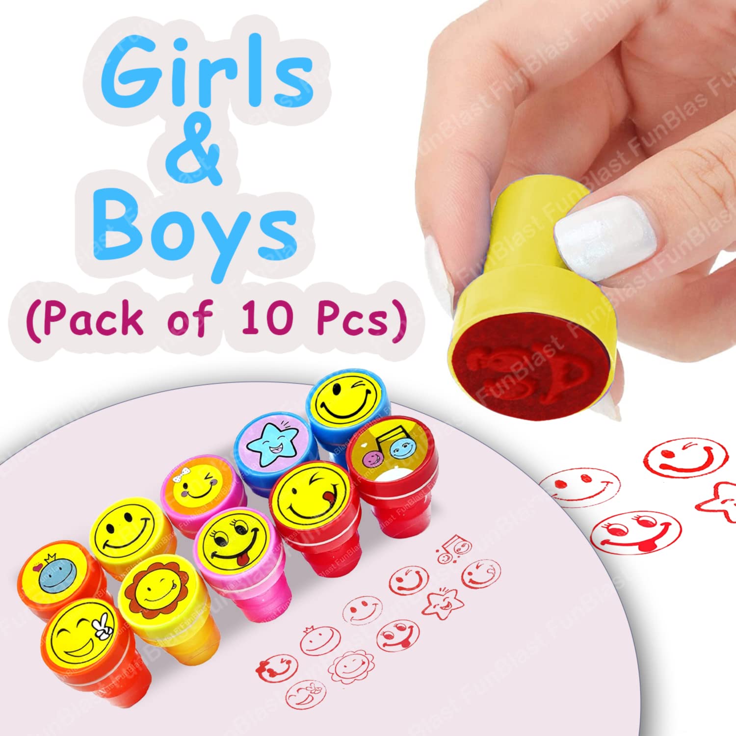 Fun Blast Emoji Stamps for Kids -Plastic Stamper Toys Art and Craft School Supplies Toys for Kids/Boys/Girls - Multi Color