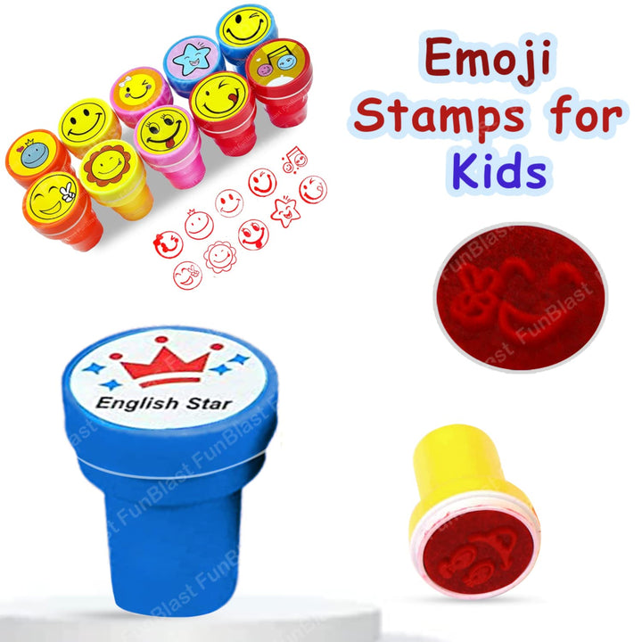 Fun Blast Emoji Stamps for Kids -Plastic Stamper Toys Art and Craft School Supplies Toys for Kids/Boys/Girls - Multi Color