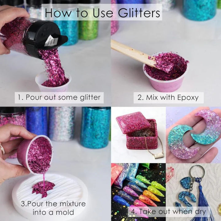 Glitter Set Different Type for Holographic Crafting Epoxy Resin Fluorescent Glitter