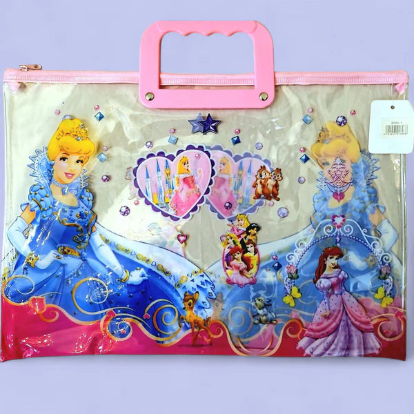 Cindrella princess clear zipper folder bag with hanldes (8095)