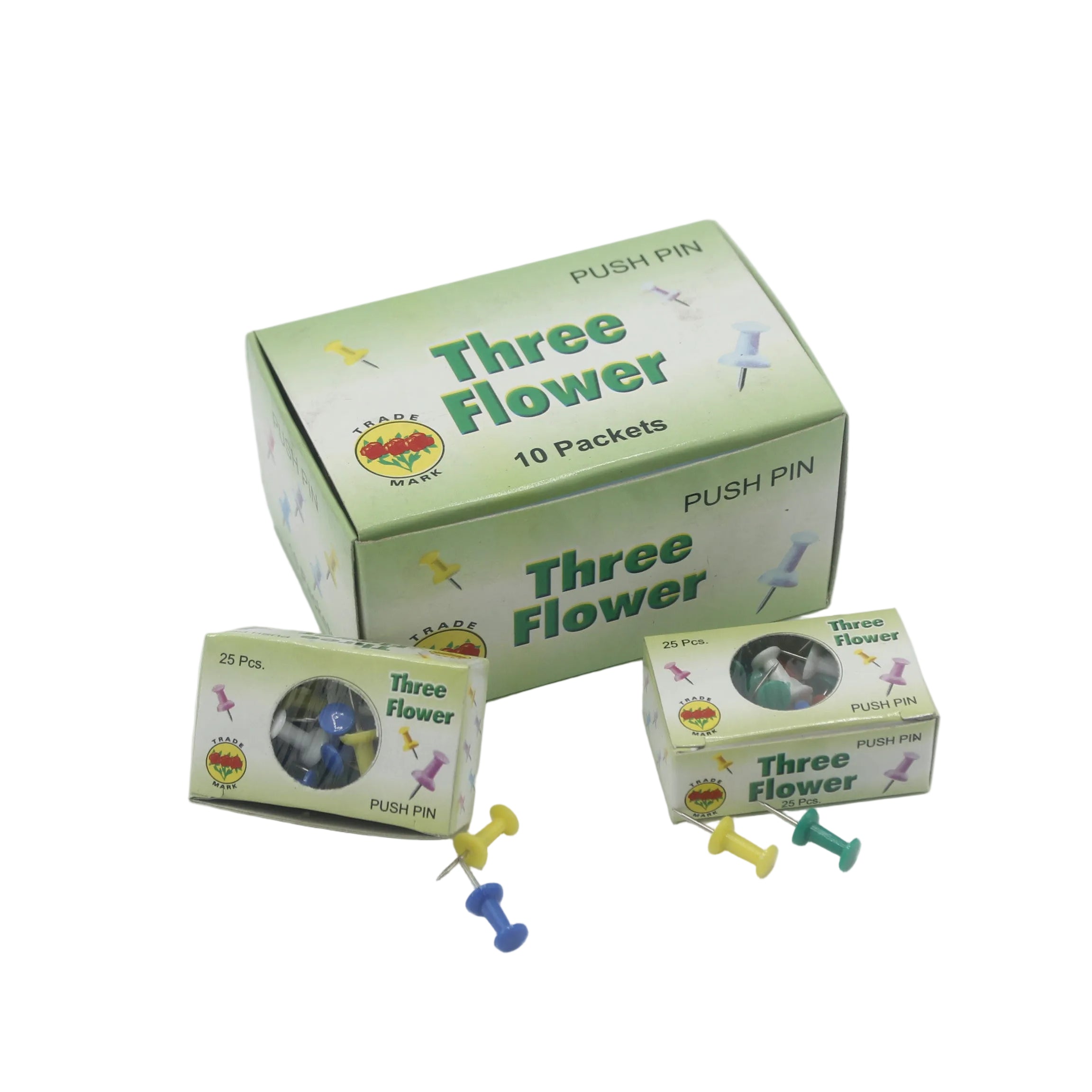 THREE FLOWERS PUSH PIN COLOURED