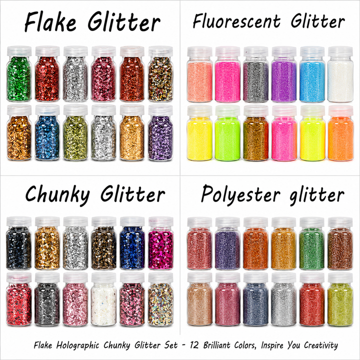 Glitter Set Different Type for Holographic Crafting Epoxy Resin Fluorescent Glitter