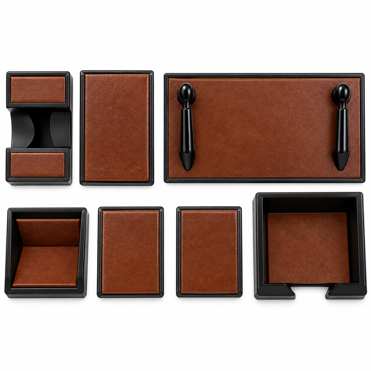 Rexine Leather Office Desk Organizer | 7 PCS Executive Desk Set | Premium Office Table Accessories