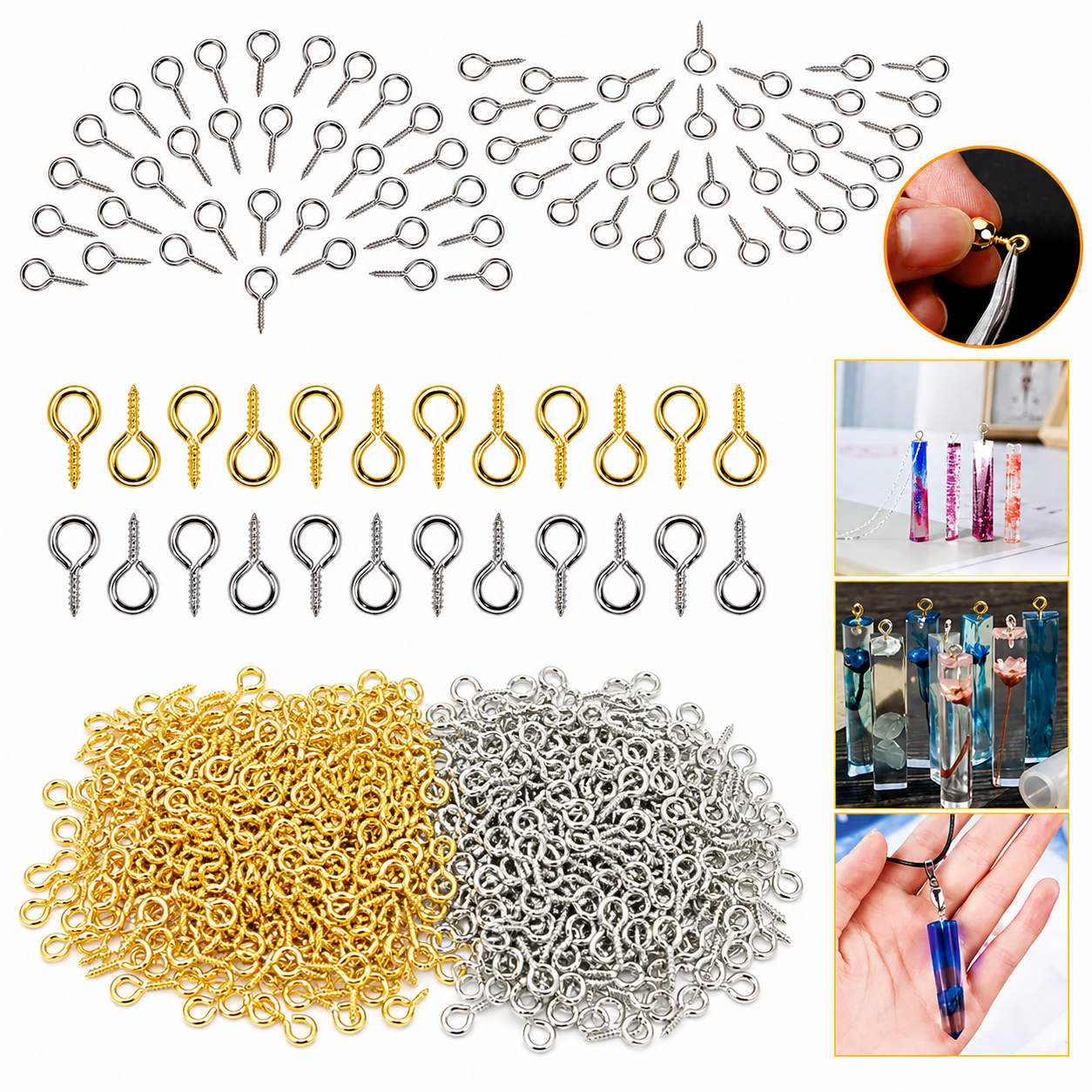 Mini Eye Pins Hooks for Keychains & Jewelry Making Metal Screw Loops for Resin Crafts & DIY Projects