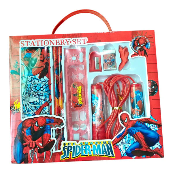 Spiderman tin box gift set with skipping rope