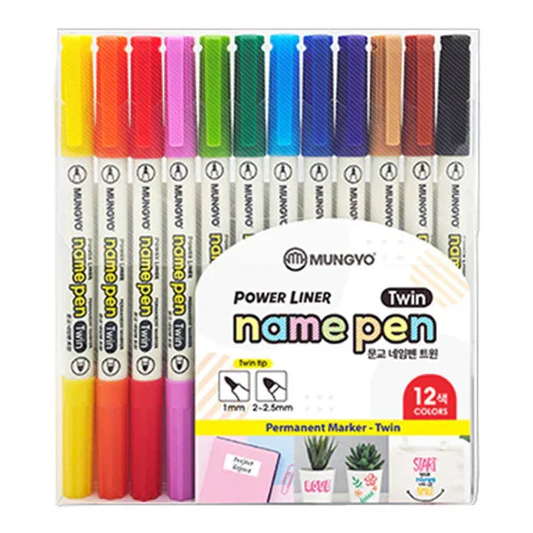 Mungyo Name Pen Permanent Marker Twin Swt of 12. (1mm - 2.25mm)