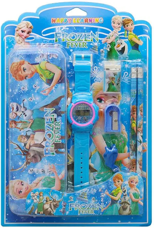 Gift set with tin pencil box and kids watch (9912)