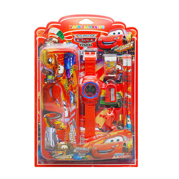 Gift set with tin pencil box and kids watch (9912)